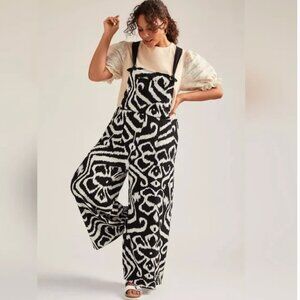 By Anthropologie Constance Wide Leg Overalls Black White Pattern Size XS